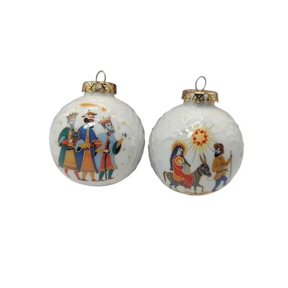 Vintage Lindner Nativity Ornaments Hand Painted Porcelain Bavaria Set of Two‎ - Picture 11 of 15